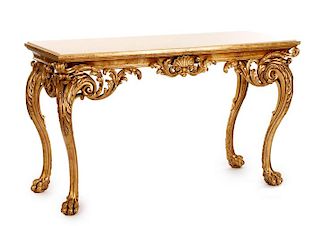 Baroque Style Marble Top Giltwood Console Table
