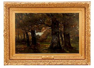 "Grazing Under Tall Oaks", Oil On Canvas, 1879