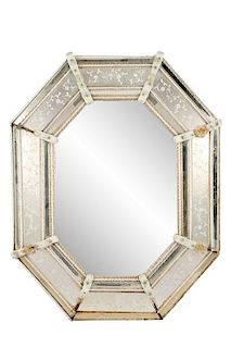 Large Octagonal Etched Venetian Cushion Mirror