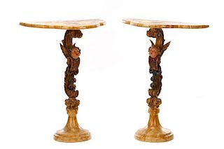 Pair of Italian Polychromed Figural Console Tables