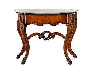 French Provincial Walnut & Marble Console Table