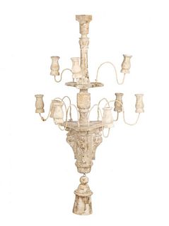 French Country Distressed White 9 Arm Chandelier