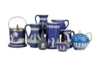 Nine Pieces Wedgwood Blue & White Jasperware