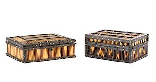 Two English Quill Work Lidded Boxes, 19th C.