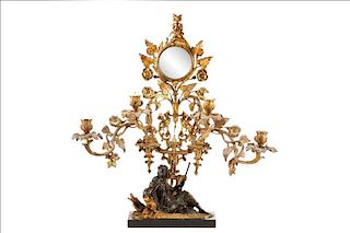 Figural Gilt And Patinated Bronze Dressing Mirror