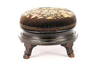 Victorian Floral Motif Needlepoint Stool, 19th C.