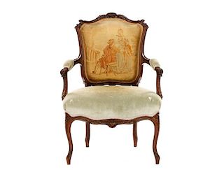 Louis XV Style Carved Needlepoint Fauteuil Chair