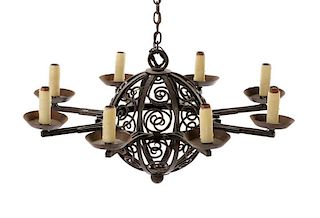 French Wrought Iron Eight Light Chandelier