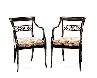 Pair of Regency Style Open Armchairs