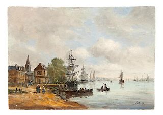 Gérard Roux, "Seaside Village", Oil On Wood