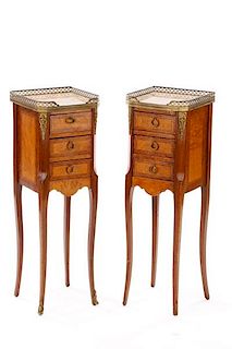 Pair of French Petite Marble Top Bedside Commodes