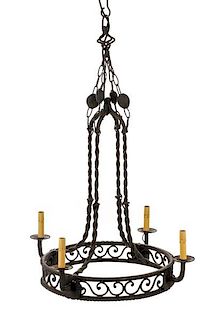 French Provincial Wrought Iron 4 Light Chandelier