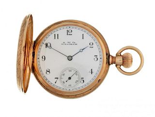 A.W.W. Co. 14k Rose Gold Engraved Pocket Watch