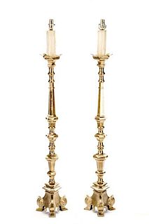 Pair, William & Mary Style Metal Floor Lamps