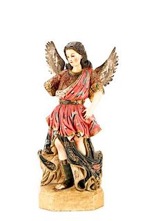 19th C. Spanish Colonial Polychromed Angel Figure