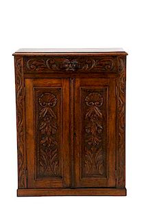 English Baroque Style Carved Oak Wall Cabinet