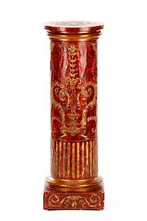 Italian Baroque Style Red & Gold Column Pedestal