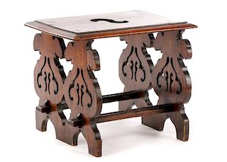 Baroque Style Walnut Stained Pierced Carved Stool