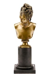 Bronze Figural Bust, Young Woman in Tiara, 19th C