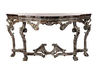 Rococo Style Carved and Distressed Finish Console