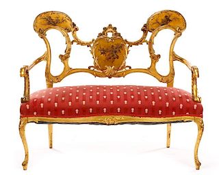 Rococo Style Carved and Painted Giltwood Settee
