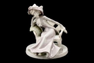 Splendid Heubach Porcelain Figurine, "Dame In Hat"