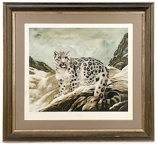 Charles Fracé, "Snow Leopard", Lithograph