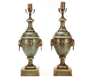 Pair of Neoclassical Style Tole Painted Lamps
