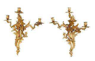 Pair, Neoclassical Gilt Bronze 3 Light Sconces