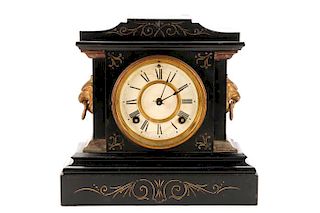 Ansonia Iron And Gilt Accented Lion Mantel Clock