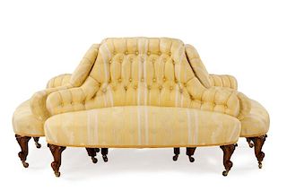 Tufted Silk Tete-a-Tete of 2 Chairs & 2 Settees