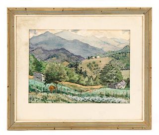 American, "Rolling Hills In Spring", Watercolor