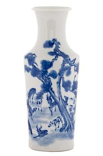 Chinese Porcelain Blue & White Vase, Deer & Cranes