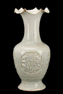 Chinese Celadon Glazed Vase with Carved Decoration