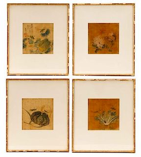 Four Chinese Paintings on Silk, Grasshoppers