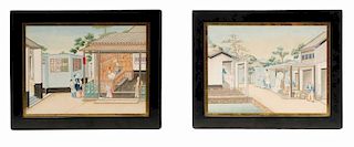 Pair Chinese Export Figural Paintings, Gouache