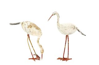 Pair of Japanese Cold Painted Bronze Cranes