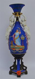 TALL HAND PAINTED PORCELAIN URN OLD PARIS