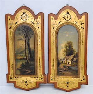 PAIR VICTORIAN  C. 1882 PAINTINGS ON WOOD PANEL POULTONS