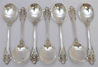 7 STERLING GRAND BAROQUE CREAM SOUP SPOONS