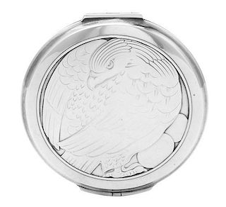 A Danish Silver Compact, No. 277A, Georg Jensen Silversmithy, Copenhagen, 1944-77, circular, the hinged cover chased with an eag