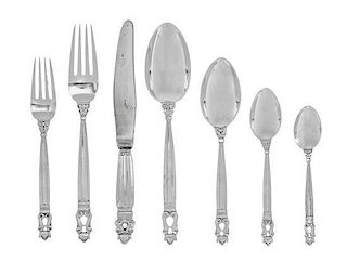 * A Danish Silver Flatware Service, Georg Jensen Silversmithy, Copenhagen, most 1915-27, Acorn pattern, comprising 13 dinner for