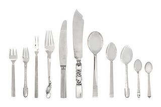 * A Danish Silver Flatware Service, Georg Jensen Silversmithy, Copenhagen, 20th Century, Blossom pattern, 1 dinner knife, 1 dinn