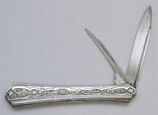 19th c. ORNATE COIN SILVER FOLDING POCKET / FRUIT KNIFE