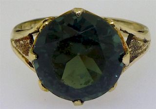 14KT GOLD GREEN SYNTHETIC SPINEL FASHION RING SZ 8.75