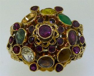 14kt GOLD FANCY MULTI-STONE LARGE DOME RING SZ 10