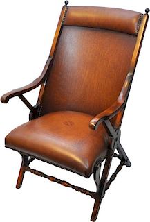 THEODORE ALEXANDER MAHOGANY LEATHER CAMPAIGN CHAIR