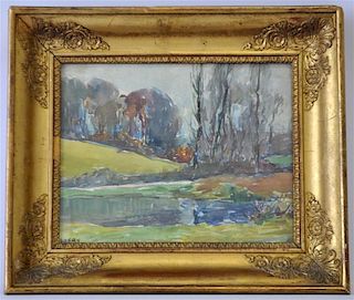 OCTAVE LAFAY (French 1878-1937) WATERCOLOR POND