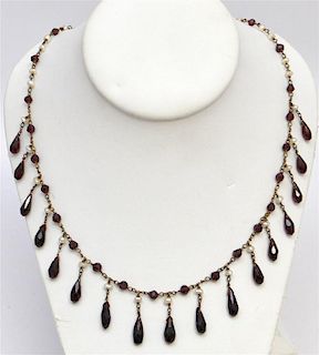 ANTIQUE BOHEMIAN GARNETS AND PEARL NECKLACE