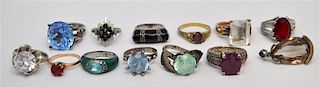13 VINTAGE CZECH GLASS STERLING RINGS + MORE